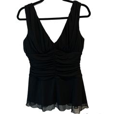 Nwot Connected Apparel Black Sleeveless Top. 100% Polyester. Size 12. Lined With Semi Sheer Overlay. Bust Is Slightly Padded. Gorgeous Top. Formal Black Sleeveless Tank Top, Sleeveless Camisole For Formal Summer Events, Formal Summer Sleeveless Camisole, Formal Sleeveless Camisole For Summer, Stretch Sleeveless Lined Tops, Sleeveless Lined Party Top, Black Sleeveless Top, Sheer Overlay, Black Sleeveless