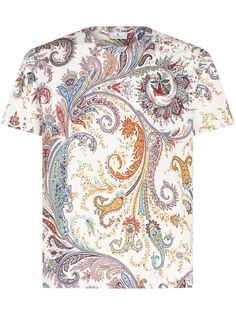 white/multicolour cotton paisley print crew neck short sleeves straight hem Etro Paisley, T Shirt Vest, Pant Shirt, Lace Boots, Shirts & Tops, Paisley Print, Giorgio Armani, Valentino Garavani, Shirt Sleeves