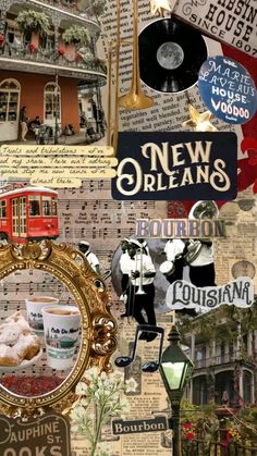 a collage of photos with various things in them and the words new orleans on it