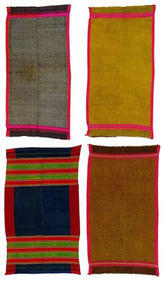 four pieces of cloth with different colors and patterns