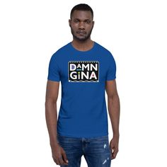 Damn Gina shirt - Funny retro 90s TV novelty tee - Martin catchphrase - Inspired by the TV shows logo - Short-Sleeve Unisex T-Shirt This t-shirt is everything you've dreamed of and more. It feels soft and lightweight, with the right amount of stretch. It's comfortable and flattering for both men and women. * 100% combed and ring-spun cotton (Heather colors contain polyester) * Ash color is 99% combed and ring-spun cotton, 1% polyester * Heather colors are 52% combed and ring-spun cotton, 48% pol 90s Style Short Sleeve T-shirt With Funny Text, Fitted Pre-shrunk T-shirt With Pop Culture Style, Fitted Pre-shrunk T-shirt In Pop Culture Style, Blue Funny Fan Merchandise T-shirt, Funny Blue Fan Merchandise T-shirt, Fitted Pop Culture T-shirt With Letter Print, 90s Style Screen Print T-shirt For Fan Conventions, Short Sleeve Tops With Logo Print For Fan Conventions, 90s Short Sleeve T-shirt With Funny Text