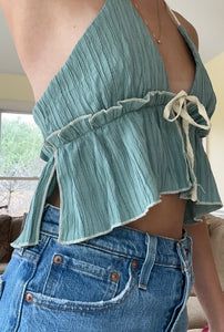 Green Tie in Front Tank Green Tie, Shorts Jeans, Green Tops, Halter Neckline, Summer Day, Beauty Accessories, Front Design, Summer Top, Summer Tops