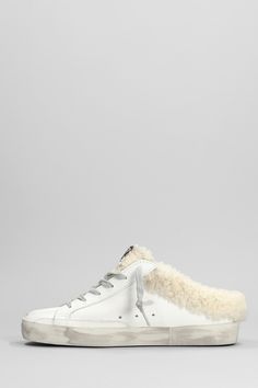 Super-star Sabot Sneakers | Golden Goose Women's Super-star Sabot Sneakers in White/Silver/Beige | FW23/24 Winter Low-top Sneakers With Leather Sole, Designer Low-top Winter Sneakers, Super Star, Golden Goose, Luxury Retail, White Silver, Stars, Sneakers, Silver