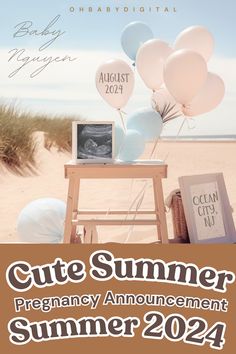 editable digital summer baby announcement beachside theme Pregnancy Announcements