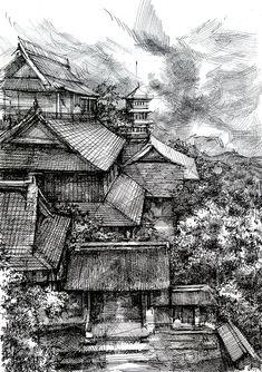 Traditional Pen and Ink Illustrators | Sketch drawing line pen ink+ paper collection  | Facebook Ink Pen Drawings People, Ink Landscape Drawing, Pen Art Work Illustrations, Fine Liner Pen Art, Cool Pen Drawings, Black Pen Sketches, Manga Pens, Ink Sketching