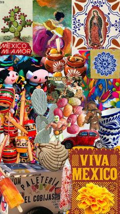 a collage of mexican art and decorations