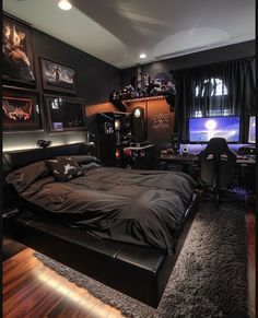 Men Bedroom Aesthetic Ideas, Interior Design Men’s Room, Mens Bedroom Ideas, Gamer Bedroom Ideas, Room Ideas For Men Bedroom, Mens Room Decor