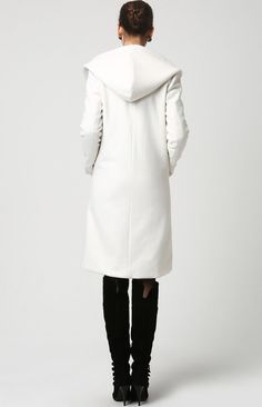 White wool coat midi women coat 1119 by xiaolizi on Etsy White Outerwear With Double-lined Hood For Winter, Hooded White Outerwear For Fall, White Hooded Jacket With Detachable Hood For Fall, White Hooded Outerwear For Fall, Winter White Long Pea Coat, Cream Pea Coat For Winter, Winter Wool Coat With Detachable Hood, Fitted White Hooded Winter Jacket, Fitted White Hooded Jacket For Winter