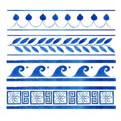 blue and white watercolor brushes are used to create decorative designs on paper or fabric