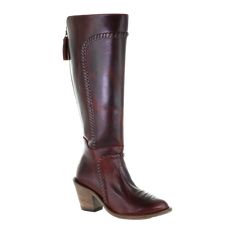 Style number: F1198. Burgundy/cognac genuine leather foot & shaft. Heavy woven leather stitching detail. Studding along top of foot. Round toe. Single stitch Goodyear welt. Leather lining. Leather insole. Leather outsole w/ rubber insert. Leather Stitching Detail, Burgundy Weave, Corral Boots, Leather Stitching, Western Boots Women, Women Boots, Goodyear Welt, Wine Red, Western Boots