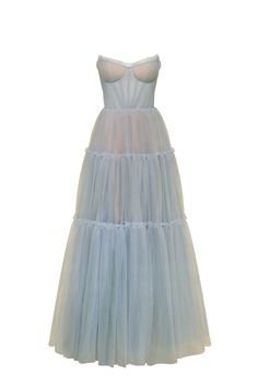 Ocean wave tulle maxi dress with ruffled skirt, Garden of Eden ➤➤ Milla Dresses - USA, Worldwide delivery Summer Organza Gown With Sweetheart Neckline, Fitted Tulle Maxi Evening Dress, Fitted Tulle Maxi Dress For Evening, Gala Corset Dress With Ruffles And Fitted Bodice, Blue Tulle Dress With Lined Bodice, Tulle Corset Dress With Ruffles In Ball Gown Shape, Fitted Tulle Dress With Ruffled Straps, Tulle Ball Gown Corset Dress With Ruffles, Summer Organza Maxi Dress With Fitted Bodice