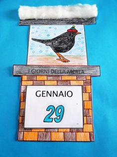 a sign that says gennaio 29 and has a bird sitting on top of it