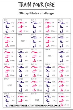 the 30 day pilate challenge is shown in red, white and blue