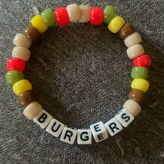 I Based It Off The Burger From Bobs Burgers But Can Be Used For Burgers In General Marvel Kandi Bracelets, Bobs Burgers Perler Beads, Perler Bobs Burgers, Bobs Burgers Louise Hat Crochet, Kandi Bracelets Rave Delicious Hunnies, Funny Kandi Bracelets, Dirty Kandi Bracelets, Kandi Bracelets Rave, Kidcore Jewelry