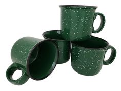 four green coffee mugs stacked on top of each other