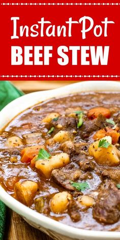 instant pot beef stew in a white bowl