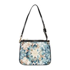 Looking for an accessory that can elevate your outfit while carrying your essentials? Check out our Teal and Tan Floral Mandala Compact Shoulder Bag! Made with high-grade cruelty-free PU leather, this bag is ethically made and stylish. You'll love the double-sided print featuring a beautiful mandala design that can add a bold touch to any outfit. The gold-colored zipper and hardware add a touch of glam, while the polyester lining keeps your items safe and secure. With its lightweight constructio Teal Purses And Handbags, Cheap Blue Shoulder Bag With Gold-tone Hardware, Multicolor Shoulder Bag With Gold-tone Hardware, Blue Shoulder Bag With Gold-tone Hardware, Luxury Tapestry Shoulder Bag, Rectangular, Black Handle, Chic Accessories, Mandala Design, Pu Leather