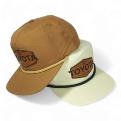 Bring back the good old days with this vintage-style Toyota hat, affectionately known as 'The Grandpa's hat.' Showcasing a Buckskin patch from the Leatherette® Heritage Colors Collection, expertly laser engraved for that perfect retro touch. This cap is a nod to timeless style--add it to your collection and keep the tradition alive! Brown Retro Hat For Outdoor, Brown Vintage Flat Brim Hat, Retro Brown Adjustable Snapback Hat, Retro Brown Hat With Curved Brim, Retro Brown Adjustable Hat, Vintage Trucker Hat For Outdoor, Vintage Brown Trucker Hat For Outdoor, Retro Brown 5-panel Snapback Hat, Vintage Brown Hats For Outdoor