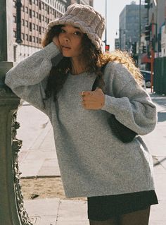 Ryanna Sweater Grey Grey Sweater Women, Chunky Oversized Sweater Outfit, Oversized Grey Sweater Outfit, Light Gray Outfit, Grey Knit Sweater Outfit, Light Grey Sweater Outfit, Grey Crewneck Outfit, Grey Pullover Outfit, Gray Sweater Outfit