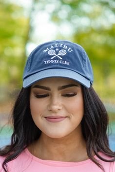 We want to see you in this cutie! This cap has a beautiful navy color and a sweet embroidered design that is perfect for the tennis lovers out there! The comfy fit and sleek design is great for all day wear! Sporty Snapback Hat For Tennis, Sporty Snapback Baseball Cap For Tennis, Casual Snapback Tennis Hat, Casual Curved Brim Baseball Cap For Tennis, Casual Baseball Cap With Curved Brim For Tennis, Casual Navy Hats For Sports Events, Sporty Navy Baseball Cap One Size Fits Most, Navy Sporty Baseball Cap One Size, Casual Snapback Trucker Hat For Pickleball