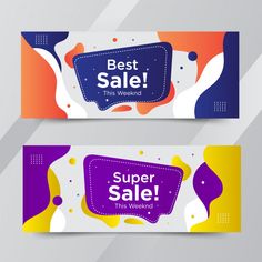 two colorful banners with the words best sale and super sale