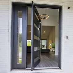 an open door leading to a living room