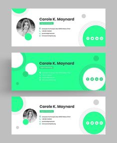 two green and white business card templates with circles on the front, one is for a