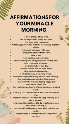 #miracle #affirmations #affirmationsforwomen #affirmationpower #morning #morningtips Morning Affirmations For Him, Early Morning Inspiration, Mornings Affirmation, How To Be More Grateful, Powerful Morning Affirmations, Morning Positive Affirmations, Morning Self Care Routine