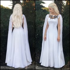 Game of Thrones White Meereen Dress - Dragon Necklace Gown + Cape - Cosplay Costume Sale by FleurDeLysCouture on Etsy https://www.etsy.com/listing/398651531/game-of-thrones-white-meereen-dress Daenerys Qarth, Elven Cape, Game Of Thrones Dress, Gown Cape, Dragon Dress, Game Of Thrones Costumes, Viking Wedding, Medieval Wedding, Dragon Necklace