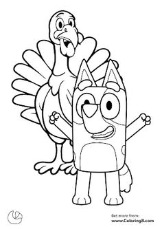 the turkey and cat cartoon character coloring pages for kids, free printable thanksgiving coloring pages