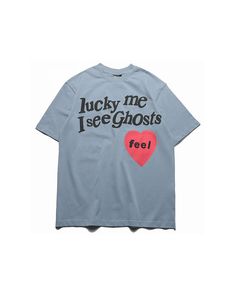 Lucky Me I See Ghosts T-shirt – DAXUEN | Streetwear & Aesthetics Oversized Printed Blue T-shirt, Printed Gray Crew Neck T-shirt, Oversized Blue Printed T-shirt, Gray Printed Crew Neck T-shirt, Gray Relaxed Fit Printed T-shirt, Gray Printed Relaxed Fit T-shirt, Lucky Me I See Ghosts, I See Ghosts, Ghost Tee