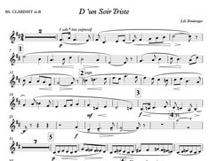 Transposed Clarinet Part (originally bass clarinet in A) D'un Soir Triste (On a Sad Evening) - Lili Boulanger Bass Clarinet in B flat Bass Clarinet, Bass, Music