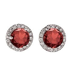 Fingalo 4.00 Carat (ctw) 14K White Gold Round Red Garnet & White Diamond Ladies Halo Style Stud Earrings 4 CT Halo Stud Earrings, Halo Style, Halo Earrings Studs, Jewelry Photography, Red Garnet, Jewelry Party, White Diamond