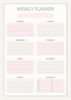 the printable weekly planner is shown in pink