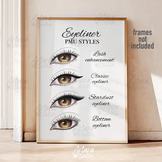 PMU Salon Poster, Eyeliner PMU Styles , Permanent Makeup Poster, PMU Tech Print, Beauty Salon Decor,  Pmu Eye Styles, Tattoo Salon Decor Set of 3 unframed posters. Available sizes: A4  (21X29.7cm or 8.3X11.7 inches) 8X10 inches (20.3X25.4 cm) A3  (29,7X42cm or 11.7X16.5 inches) 11X14 inches  (27,9X35.5cm) All posters are printed on smooth, thick photopaper. The color may be slightly different from the screen image. PLEASE NOTE! International delivery times usually range from 7 to 21 days (depending on the destination country). Please take this into account if you need your order by a certain date. The print is sent UNFRAMED. The frame in the photo is for example only. Thanks for visiting my store! Please feel free to write to me if you have any questions! Permanent Eyeliner Styles, Pmu Eyeliner, Eye Styles, Makeup Poster, Tattoo Salon, Permanent Eyeliner, Eyeliner Styles, Beauty Salon Decor, Christmas Deals