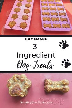 homemade ingredients for dog treats are shown in three different pictures and the title reads homemade ingredient dog treats