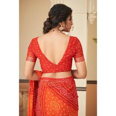 Red & Orange colored saree is made from chiffon fabric which is highlighted with beautiful printed with lace border & tassles as shown. Comes along with unstitched chiffon blouse piece which you can customise as per your design/style. Occasion - You can wear this saree for festive and functions. Note:- the actual product may differ slightly in color and design from the one illustrated in the images when compared with computer or mobile screen. Measurements: Saree : Chiffon : 5.5 Mtrs Blouse : Chiffon : 0.8 Mtr Material: Chiffon Stitch Type: Unstitched Country of Origin: India Care Guide: Dry Clean Bandhani Saree Blouse Design, Saree With Lace Border, Printed Chiffon Saree, Saree Chiffon, Fearless Quotes, Blouse Chiffon, Orange Saree, Bandhani Saree, Saree Models