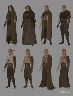 the concept art for an upcoming character in game of thrones, with different poses and hair