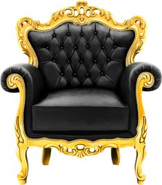 an ornate black and gold chair on a white background with clipping path to the right