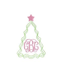 the monogrammed christmas tree is in pink, green and white with a star on top