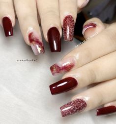 Ruby Nail Art, Nail Art Maroon Marble, Nail Merah, Marble Red Nails