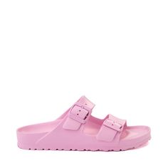 Womens Birkenstock Arizona EVA Sandal - Fondant Pink | Journeys Summer Pink Flip Flops For Pool, Summer Style Pink Flip Flops For Pool, Pink Summer Flip Flops For Pool, Pink Sandals For Beach And Poolside, Pink Sandals For Poolside And Beach Season, Casual Double Strap Footbed Sandals For Vacation, Adjustable Fit Sandals With Straps For Summer, Pink Summer Sandals For Poolside, Pink Synthetic Flip Flops For Pool