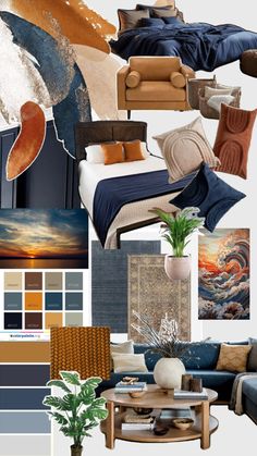 the color scheme is blue, brown, and white with an assortment of different colors