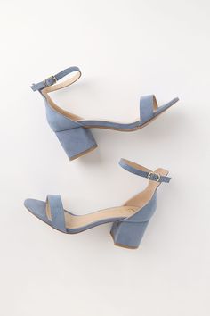 Chic Blue Sandals - Single Sole Heels - Block Heel Sandals Casual Blue Ankle Strap Heels, Light Blue 4-inch Heels For Formal Occasions, Light Blue 4-inch Heels, Light Blue Block Heels With 4-inch Heel, Fitted Light Blue Heels With 4-inch Heel, Heels Block, Heel Sandals Outfit, Chic Sandals, Sandals Outfit