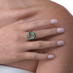 JR0399-PSMCY 'Melange' Prasiolite & Malachite Inlay Oval Ring in 18K Yellow Gold. Stone Size: 13.6 x 11.5 mm Approx. Stone Wt: 6.62 Carats (Prasiolite), 1.99 Carats (Malachite) Luxury Green Topaz Gemstone Ring, Green Multi-stone Topaz Ring For Formal Occasions, Luxury Emerald Ring With Gemstone Accents, Formal Green Multi-stone Topaz Ring, Green Multi-stone Round Topaz Ring, Green Multi-stone Topaz Ring, Green Topaz Ring With Gemstone Accents, Luxury Green Amethyst Gemstone Ring, Oval Ring