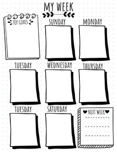 the printable weekly planner is shown in black and white, with notes attached to it