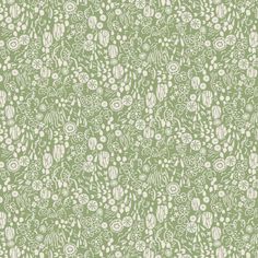 a green and white wallpaper with flowers