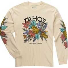 Wrap yourself in the essence of Tahoe with our Tahoe Spirit Long Sleeve Tee. Featuring a soft hand-feel screen print on the front and sleeves, this tee is a cozy reminder of the outdoor wonders that Tahoe has to offer. Outdoor Cotton Printed Tops, Printed Cotton Tops For Outdoor, Spring Graphic Print Tops For Outdoor, Outdoor Relaxed Fit Top With Front Print, Long Sleeve Graphic Tee For Outdoor, Embroidered Graphic Tee For Fall, Fall Embroidered Graphic Tee, Graphic Print T-shirt For Outdoor Activities In Fall, Fall Graphic Print T-shirt For Outdoor Activities