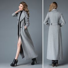 "This Ylistyle maxi wool coat will provide the encouragement you need make you want to leave your house on a chilly day. Crafted with a ankle length and a thick wool construction this tailored outwerwear ensures you'll remain perfectly comfortable on even the chilliest of days. You'll even just want to leave home so you can show it off. ★★ FEATURES 50% wool, 50% other fiber,nylon Polyester lining Two pockets Buttons closure  Long sleeve A Line coat Perfect for winter, autumn Dry clean ★★Mode siz Winter Wedding Coat, Long Wool Coat Women, Wool Maxi Coat, Fit And Flare Coat, Asymmetrical Coat, Winter Coat Women, Gray Wool Coat, Wedding Coat, Princess Coat