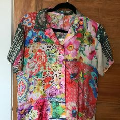 N.W.T. Johnny Was 100% Silk, Aero Jules Blouse, Xs, But Loose Fitting Up To Medium. Super Soft And Airy. Red Button Down Shirt, Western Blouse, Silk Tops Blouses, Puff Sleeve Shirt, Western Tops, Lace Silk, Floral Print Shirt, Boho Lace, Linen Top